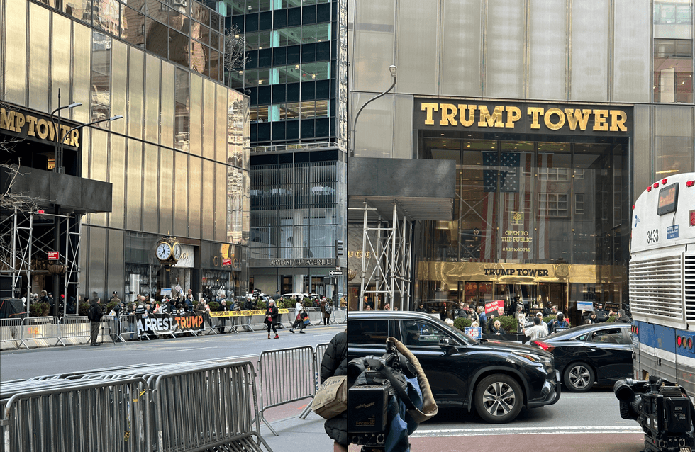 Demonstrators outside Trump Tower on Fifth Avenue Friday afternoon