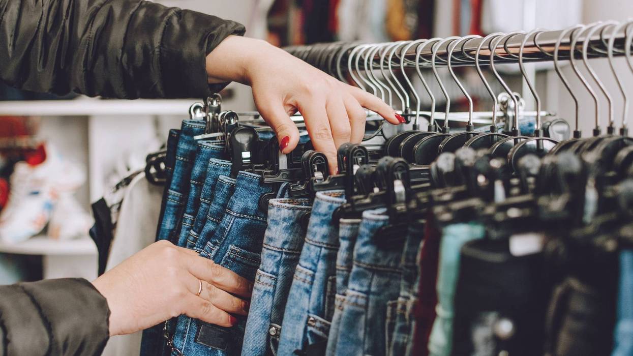 Denim jeans on a rack