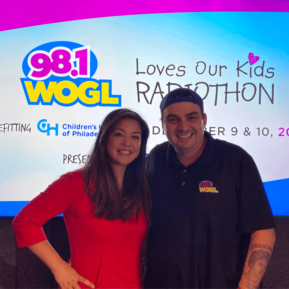 Denise Nakanon and Coop at the 2021 98.1 WOGL Loves Our Kids Radiothon presented by Fulton Bank