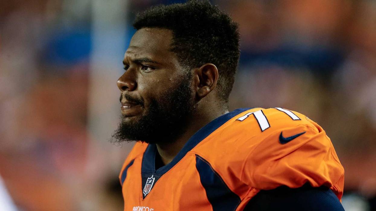 Denver Broncos offensive tackle Donald Stephenson (71) in the third quarter against the Arizona Cardinals at Sports Authority Field at Mile High.