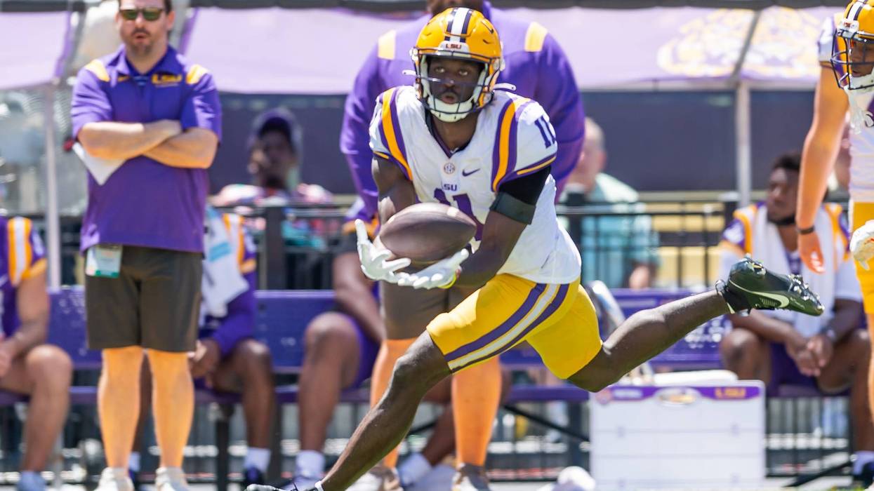 Denver Harris 11 makes a catch during the LSU Tigers Spring Game at Tiger Stadium