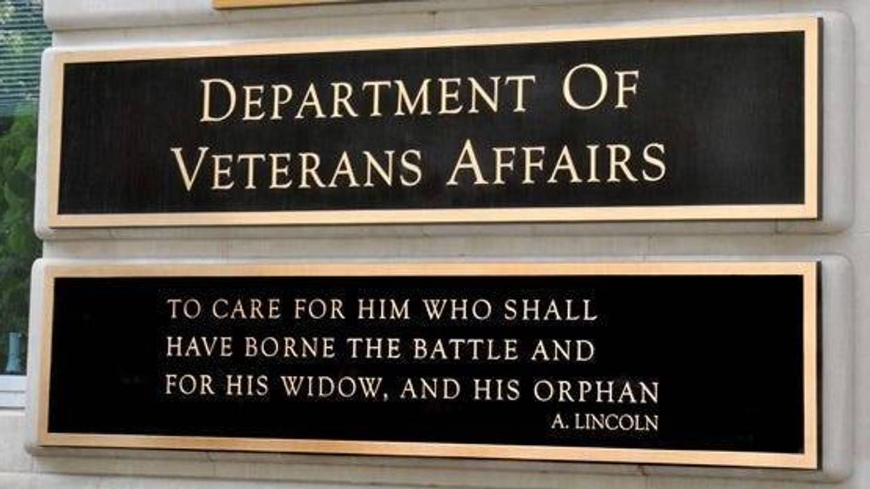 Department of Veterans Affairs sign displaying the department mission statement.