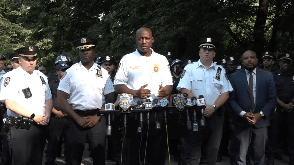 Deputy Commissioner Tarik Sheppard (Center), Chief of Patrol John Chell (Middle Right) and other NYPD officials hold a press conference about the deployment of additional patrols in Central Park amid robberies.