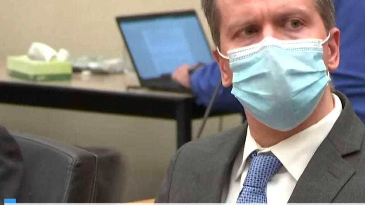 Derek Chauvin listens as a verdict is read during the trial of Derek Chauvin of the death of George Floyd at the courthouse in Minneapolis on April 20, 2021.