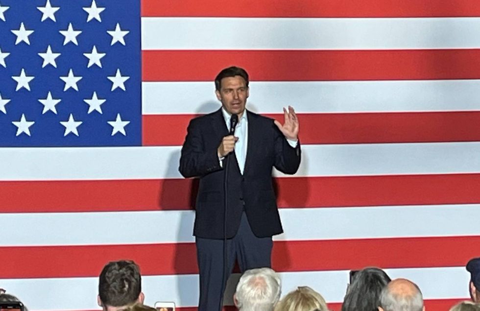 DeSantis speaking at his campaign event in downtown Greenville Wednesday afternoon