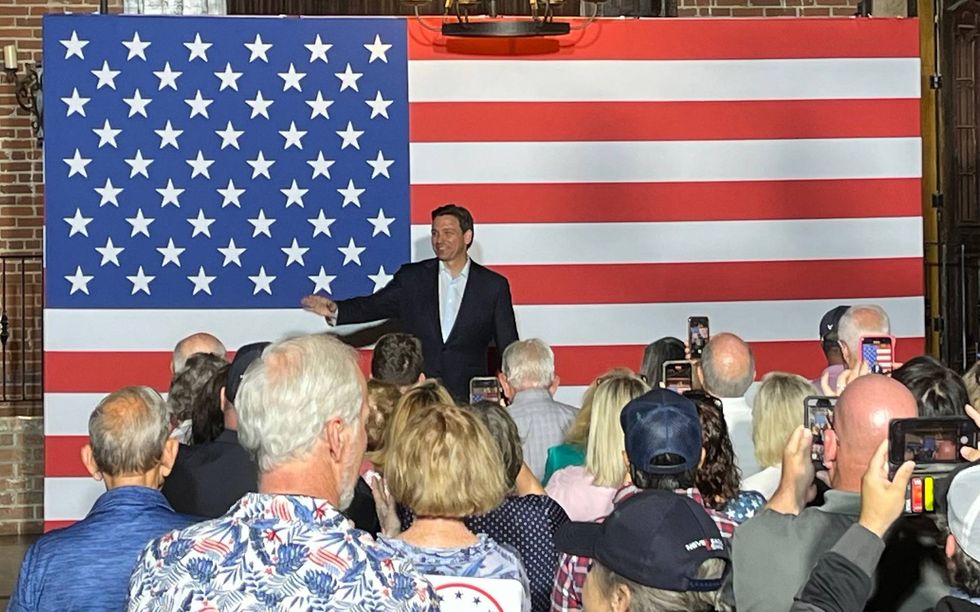 DeSantis takes the stage at his campaign event in downtown Greenville Wednesday afternoon
