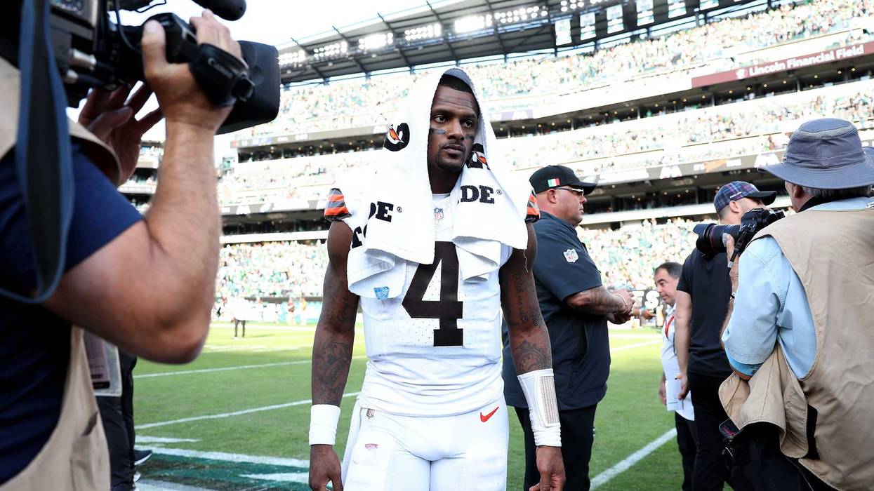 Deshaun Watson #4 of the Cleveland Browns looks on after their 16-20 loss to the Philadelphia Eagles at Lincoln Financial Field on October 13, 2024 in Philadelphia, Pennsylvania.