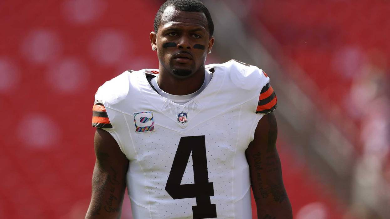 Deshaun Watson #4 of the Cleveland Browns looks on before the game against the Washington Commanders at Northwest Stadium on October 06, 2024 in Landover, Maryland.