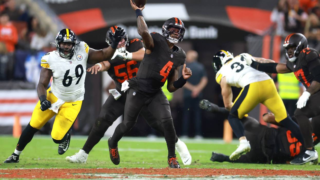 Deshaun Watson #4 of the Cleveland Browns throws a pass against the Pittsburgh Steelers during the second quarter of the game at Huntington Bank Field