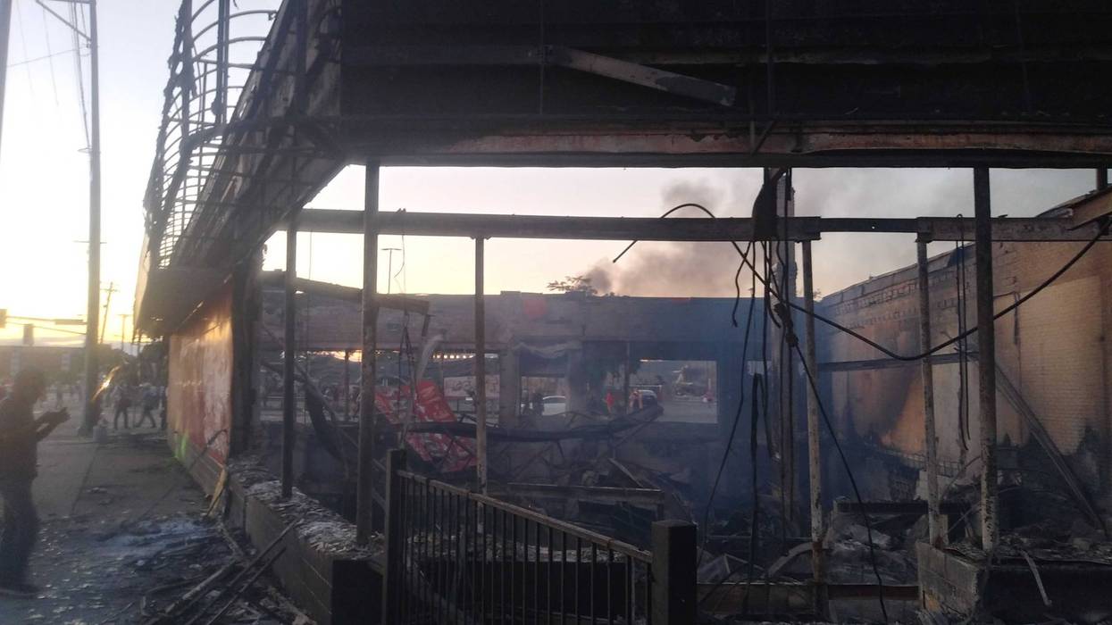 Destroyed building protests