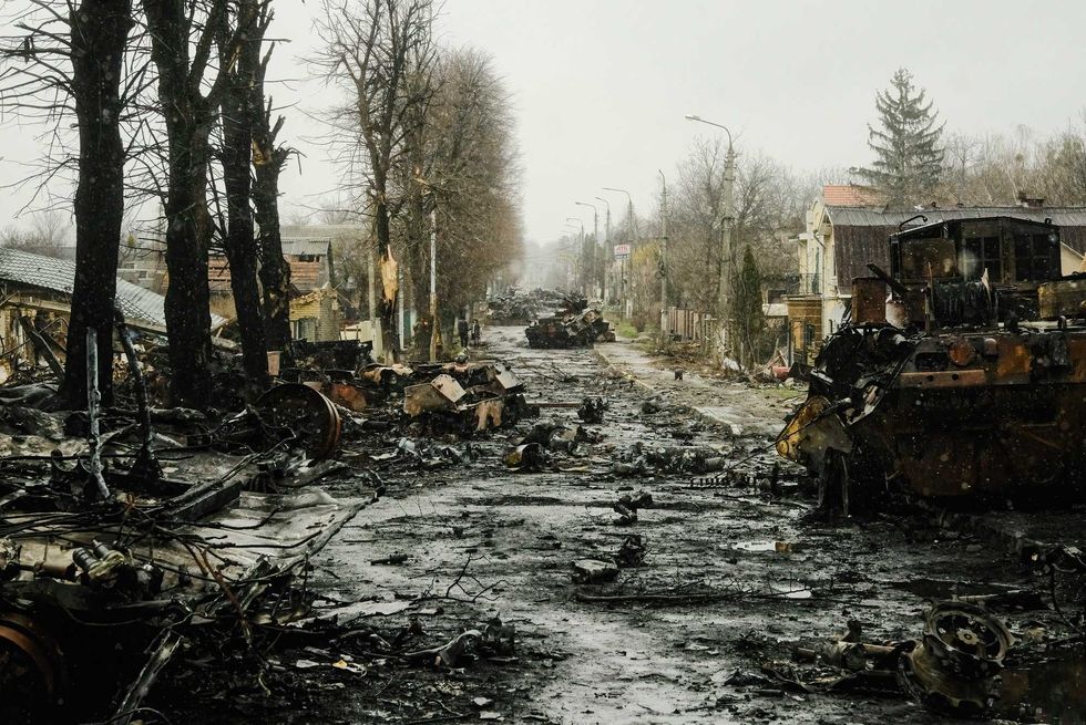 Destruction in Bucha, a suburb of the capital city of Kyiv, on April 3, 2022