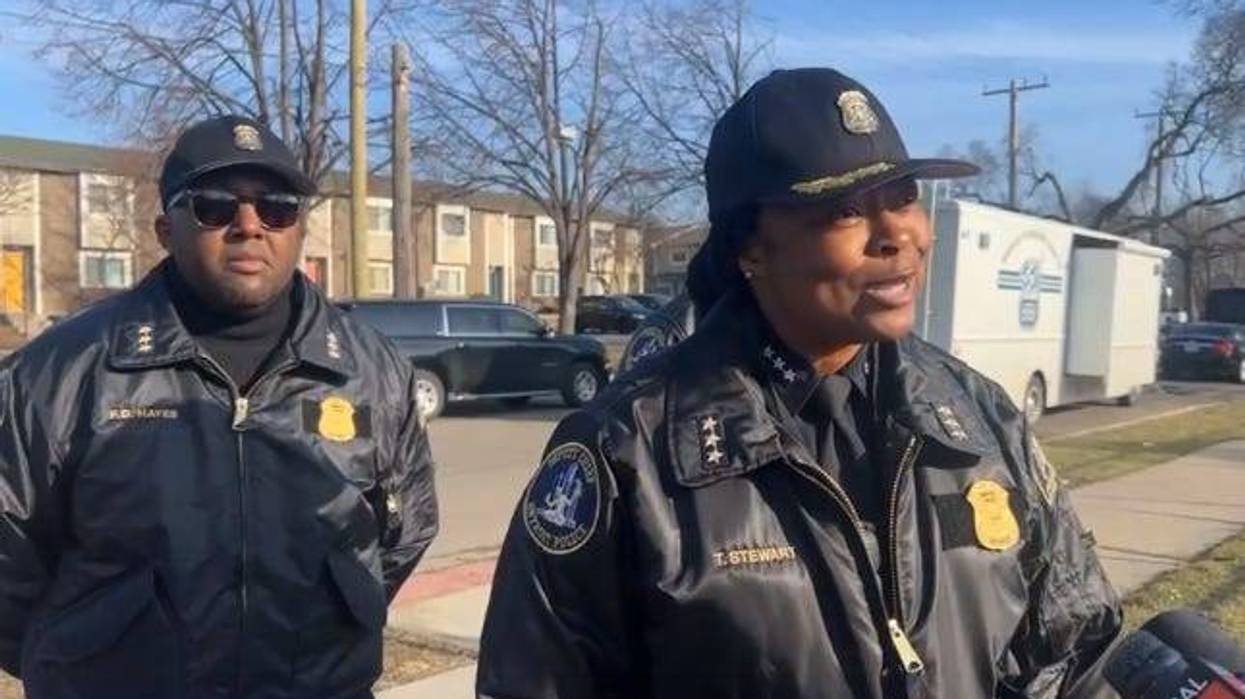 Detroit Deputy Chief Tiffany Stewart speaks to reporters about a barricaded situation at an apartment building on Wednesday, Feb. 8, 2023