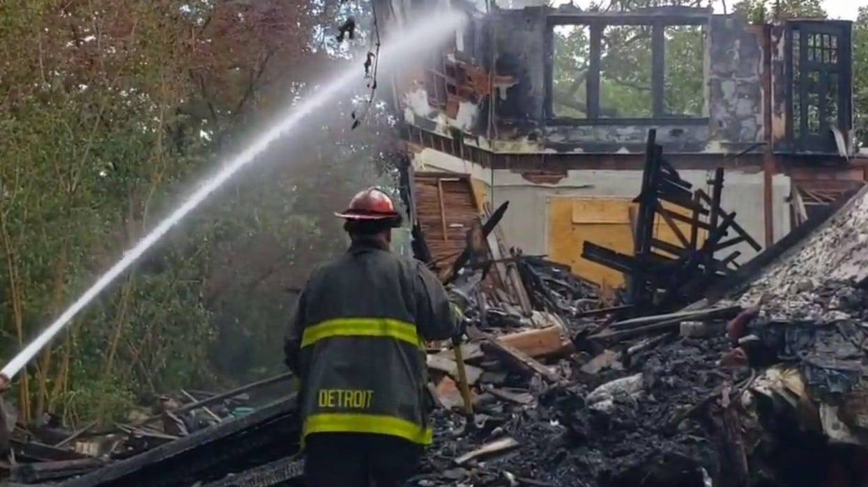 Detroit firefighters fighting blaze at house fire