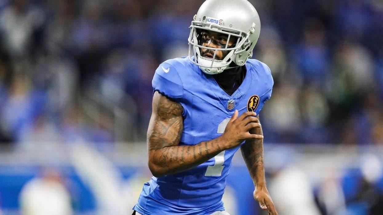 Detroit Lions cornerback Cam Sutton warms up before the game against the Green Bay Packers at Ford Field in Detroit on Thursday, Nov. 23, 2023.