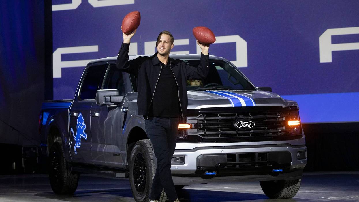 Detroit Lions quarterback Jared Goff at the Detroit Auto Show
