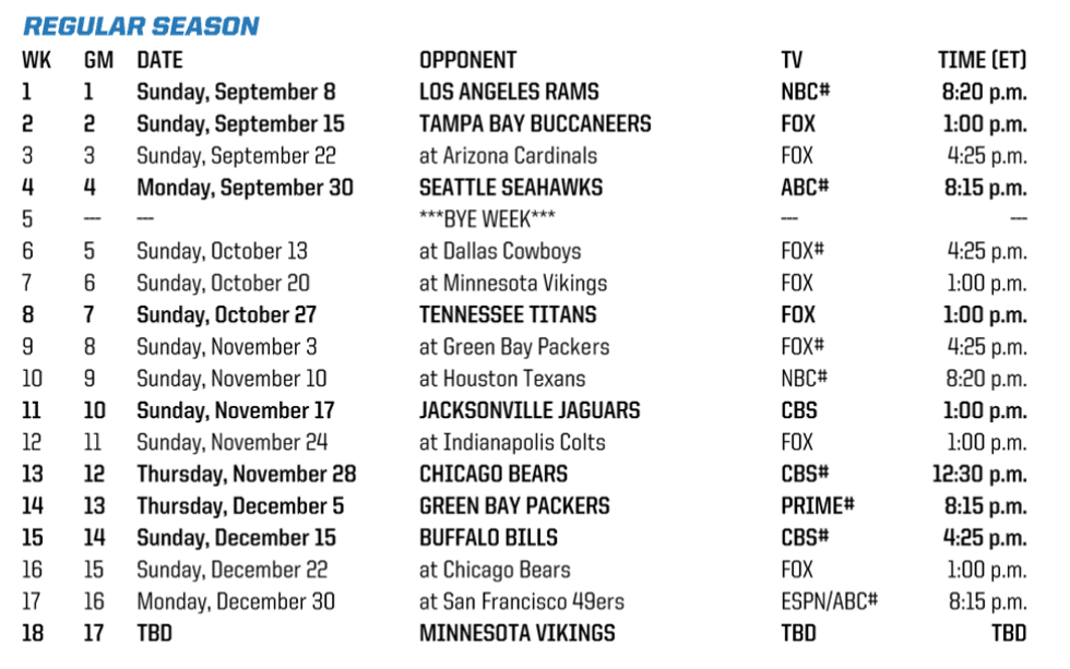 Detroit Lions schedule