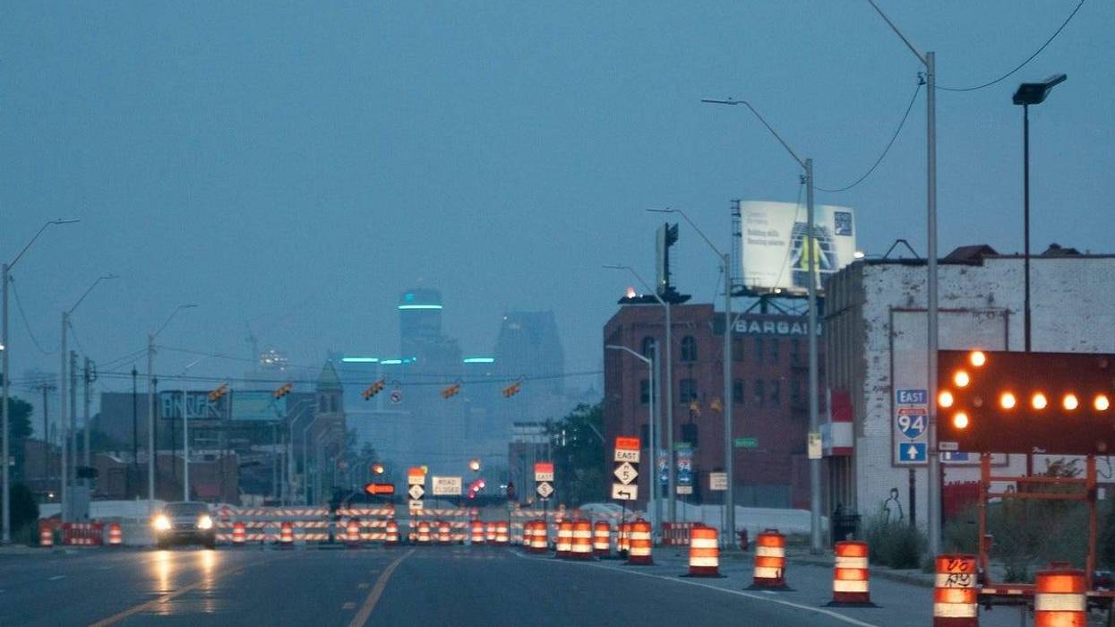 Detroit, Mich.: The GM Renaissance Center is seen through haze and smoke caused by wildfires in Canada in Detroit on Tuesday, June 6, 2023.