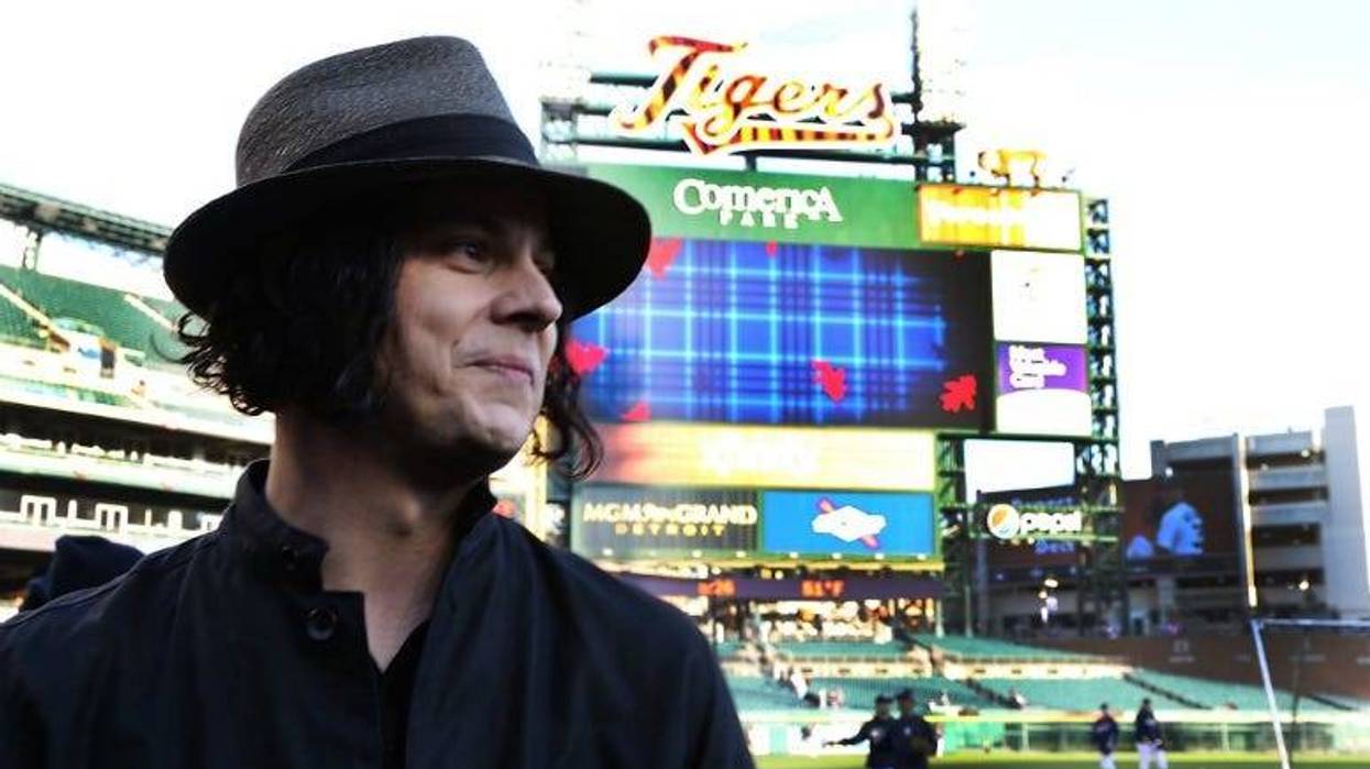 Detroit native and musician Jack White watches batting practice prior to the start of Game 3 of the 2012 World Series