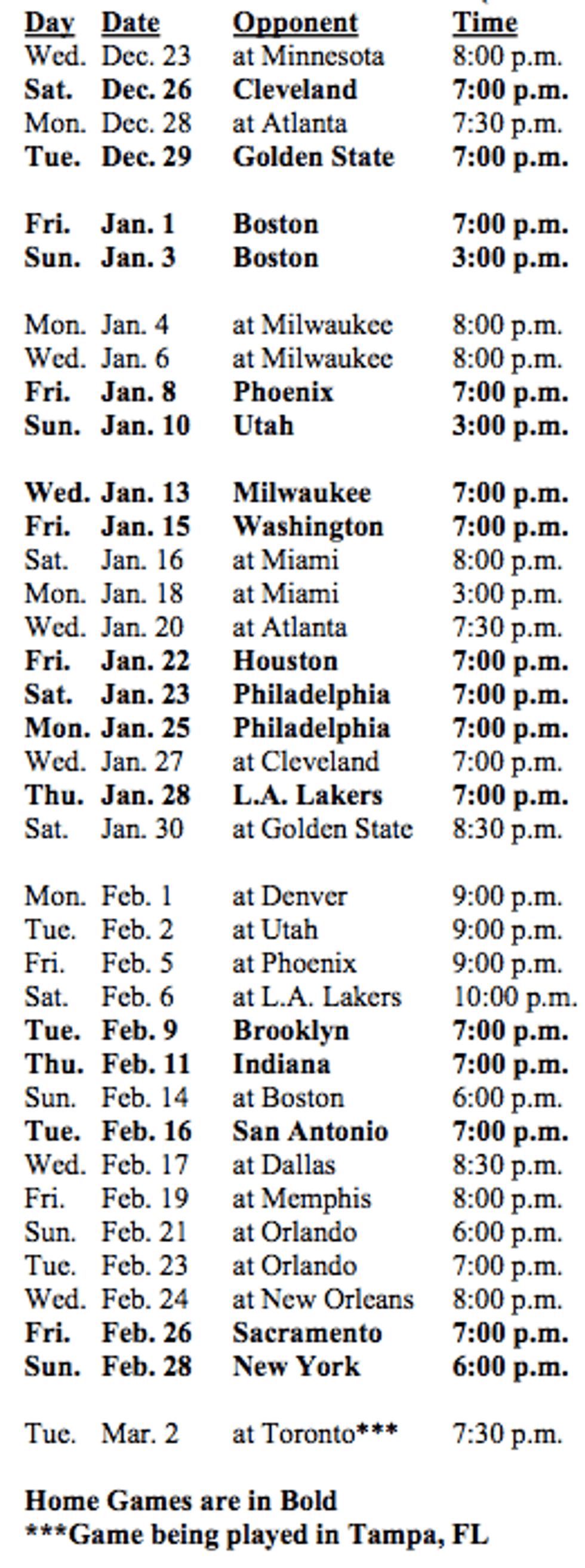 Detroit Pistons 2020-21 schedule