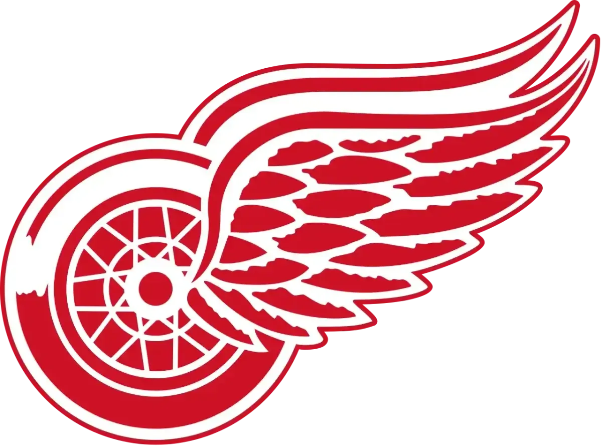 Detroit Red Wings logo: a red and white spoked wheel with a stylized wing.