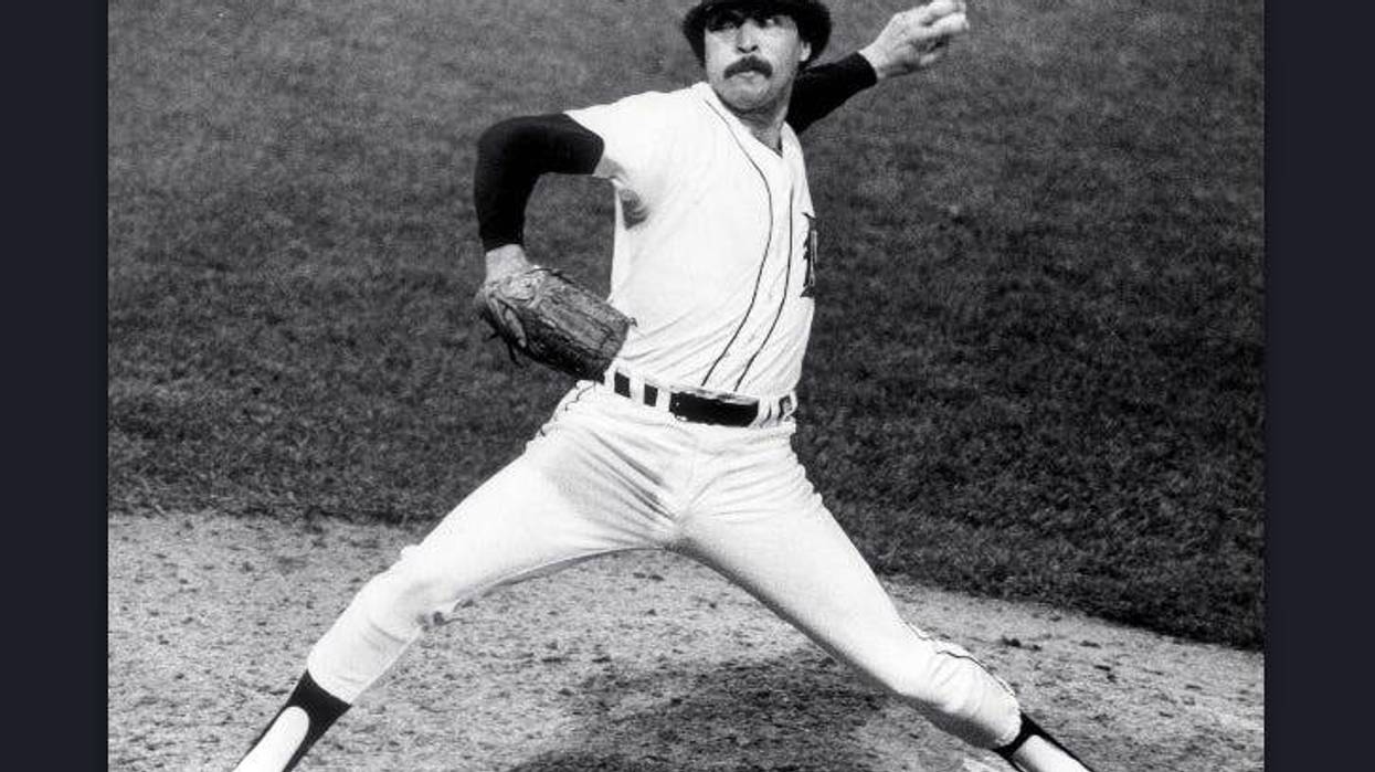 Detroit Tigers' Willie Hernandez pitches in Game 3 of the World Series at Tiger Stadium, Oct. 12, 1984.