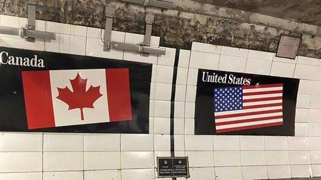 Detroit Windsor Tunnel Canada and American flag