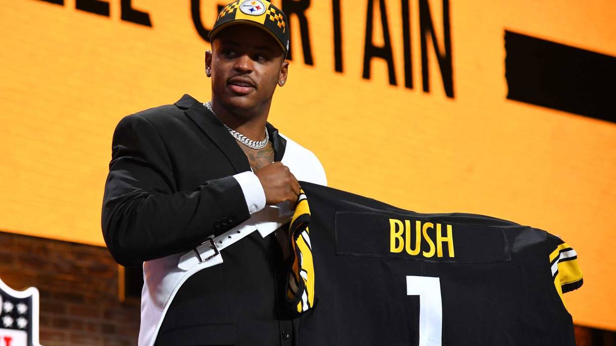 Devin Bush (Michigan) is selected as the number ten overall pick to the Pittsburgh Steelers in the first round of the 2019 NFL