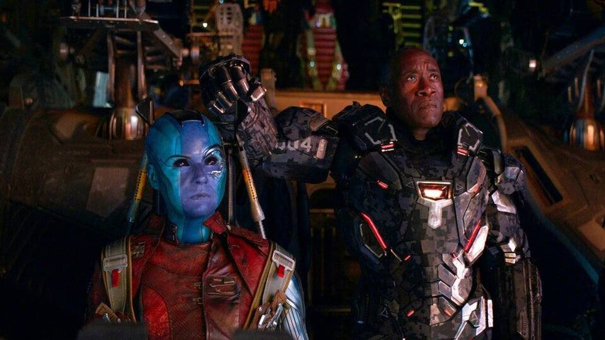 Disney shows Karen Gillan, left, and Don Cheadle in a scene from "Avengers: Endgame."