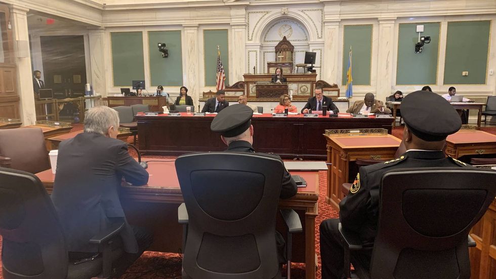 District Attorney Larry Krasner, Department of Prisons Commissioner Michael Resnick and Deputy Commissioner Xavier Beaufort testify before City Council