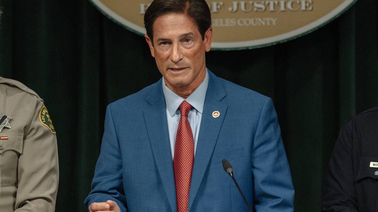 District Attorney Nathan J. Hochman speaks at a news conference at the Hall of Justice ahead of protests against immigration raids on June 11, 2025 in Los Angeles, California.