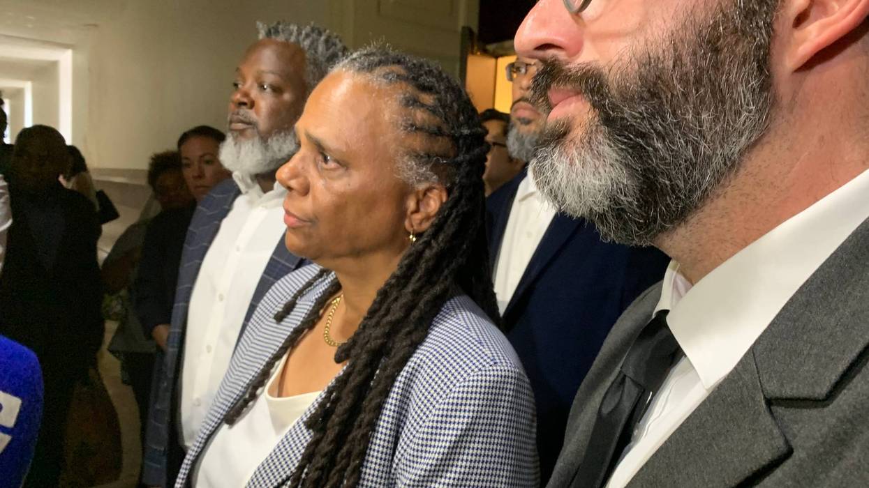 District Council 47 Union President April Gigetts surrounded by other union officials on Friday, July 12, 2024.