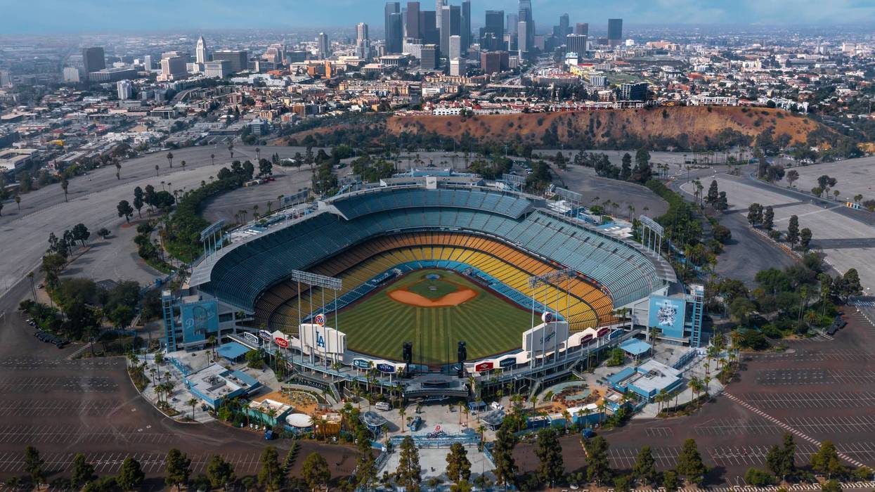 Dodger Stadium with Down Town Los Angeles in background.
