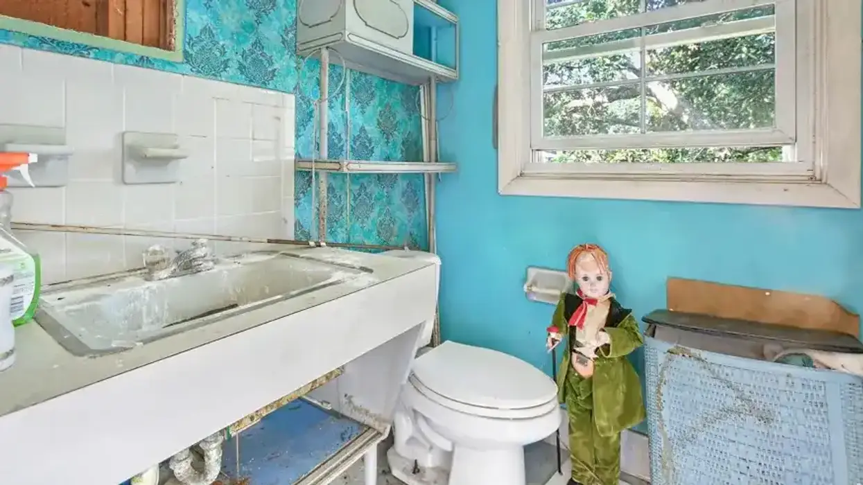 doll posed in house.