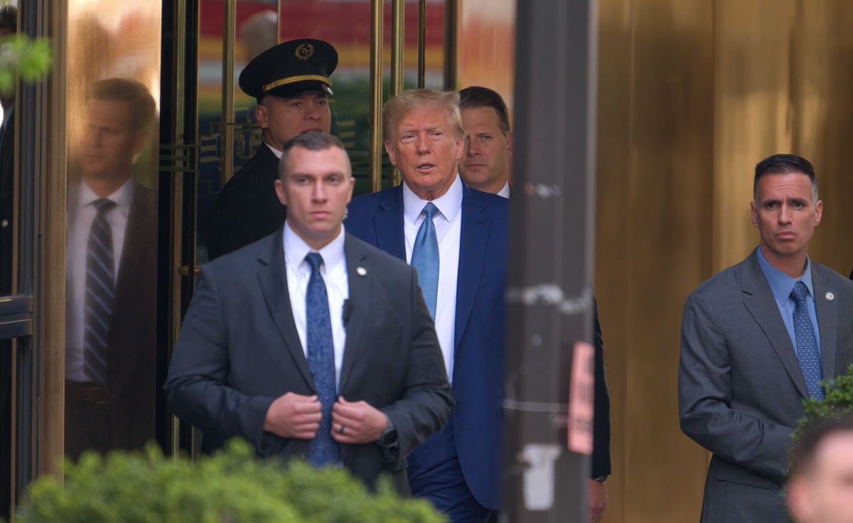 Donald Trump is seen leaving Trump Tower for the New York attorney general's office on April 13, 2023