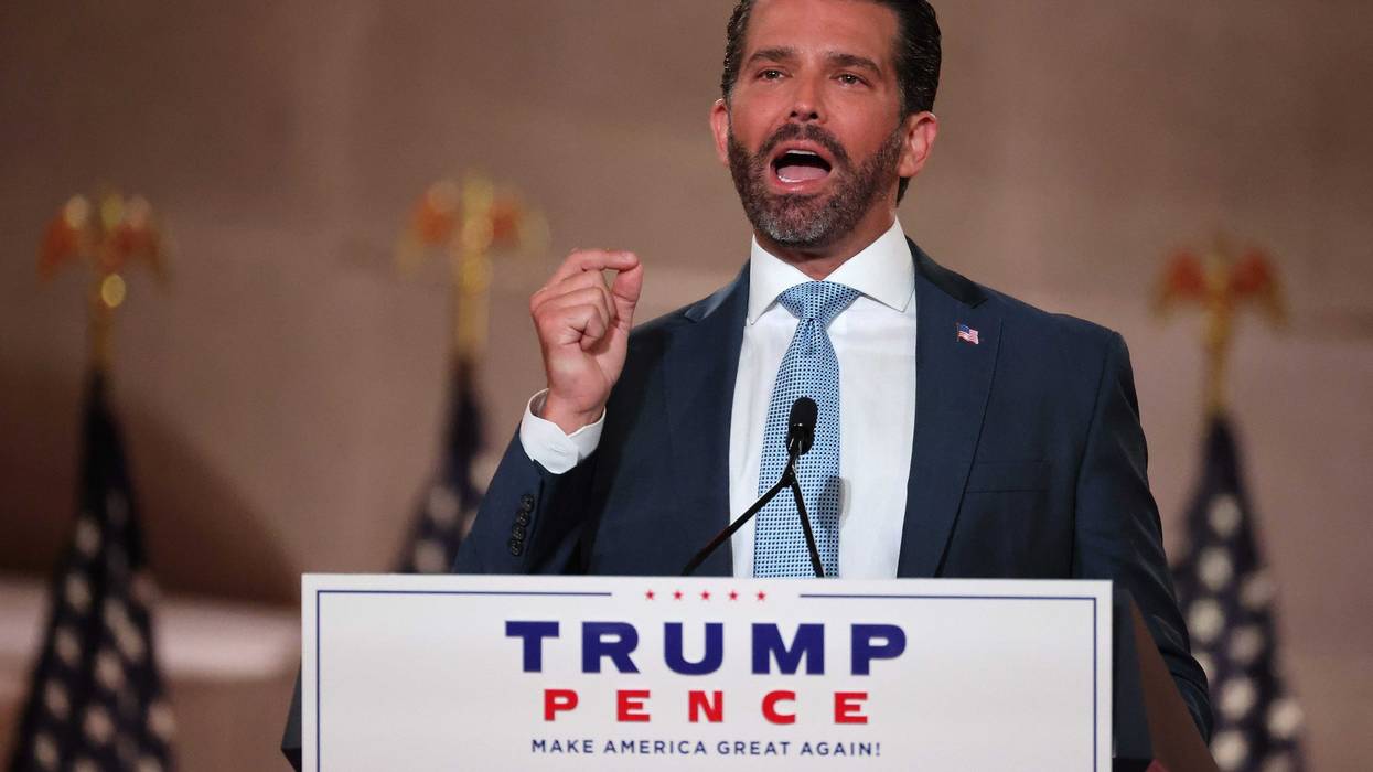 Donald Trump Jr. pre-records his address to the Republican National Convention at the Mellon Auditorium on August 24, 2020 in Washington, DC.