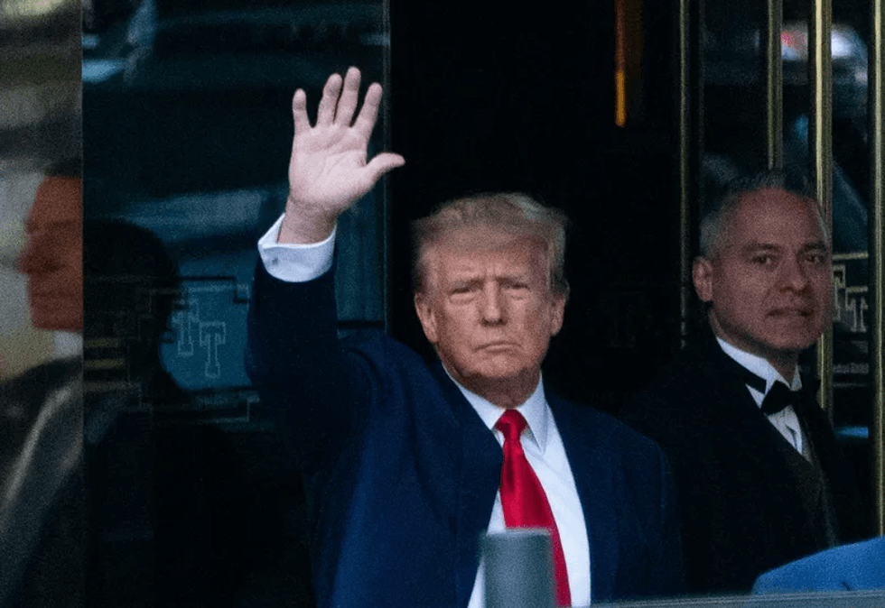 Donald Trump outside Trump Tower minutes before he surrendered at the Manhattan Federal Court on April 4, 2023.