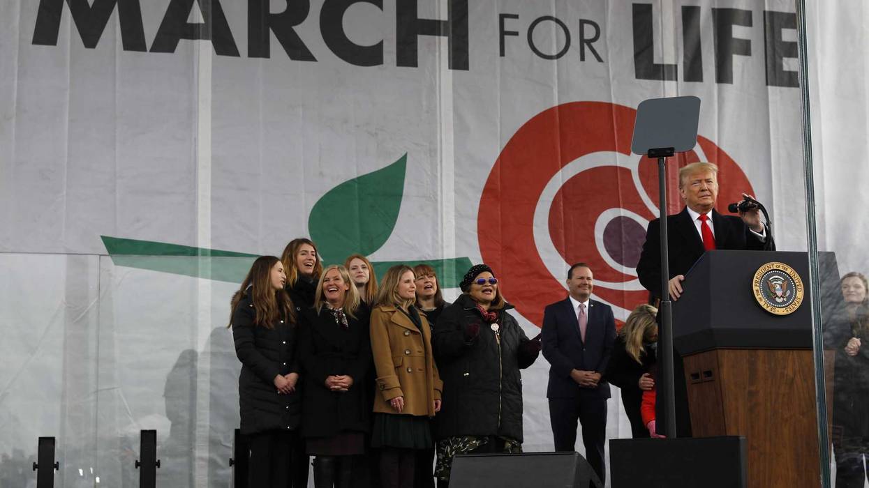 Donald Trump speaks during a March for Life rally on the National Mall in Washington, D.C., U.S., on Friday, Jan. 24, 2020. Trump, making the first in-person address by a U.S. president at a major anti-abortion rally in Washington, called himself a strong defender of the unborn and blasted Democrats for their "radical and extreme" positions.