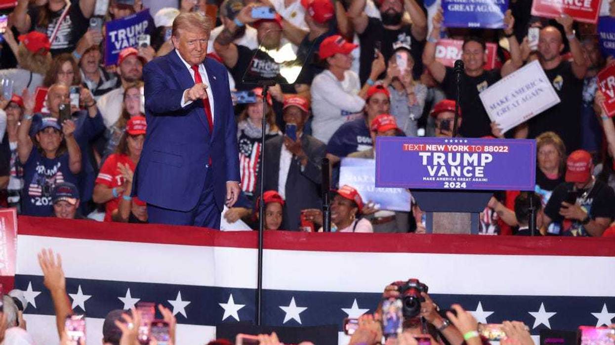 Donald Trump takes the stage during a campaign rally at Nassau Veterans Memorial Coliseum on Sept. 18, 2024 in Uniondale, New York.