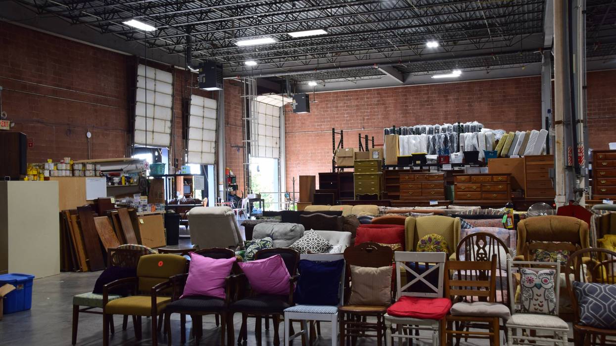 Donated items stored in Home Sweet Home's warehouse