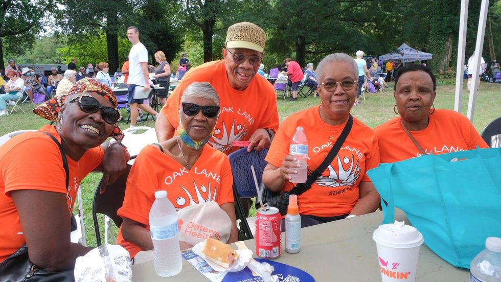 Donnie Cunningham, Gerry White, Mary Williams, Lea Johnson and Alice Hannah at Philadelphia Senior Fun Day, held Tuesday at Fairmount Park.