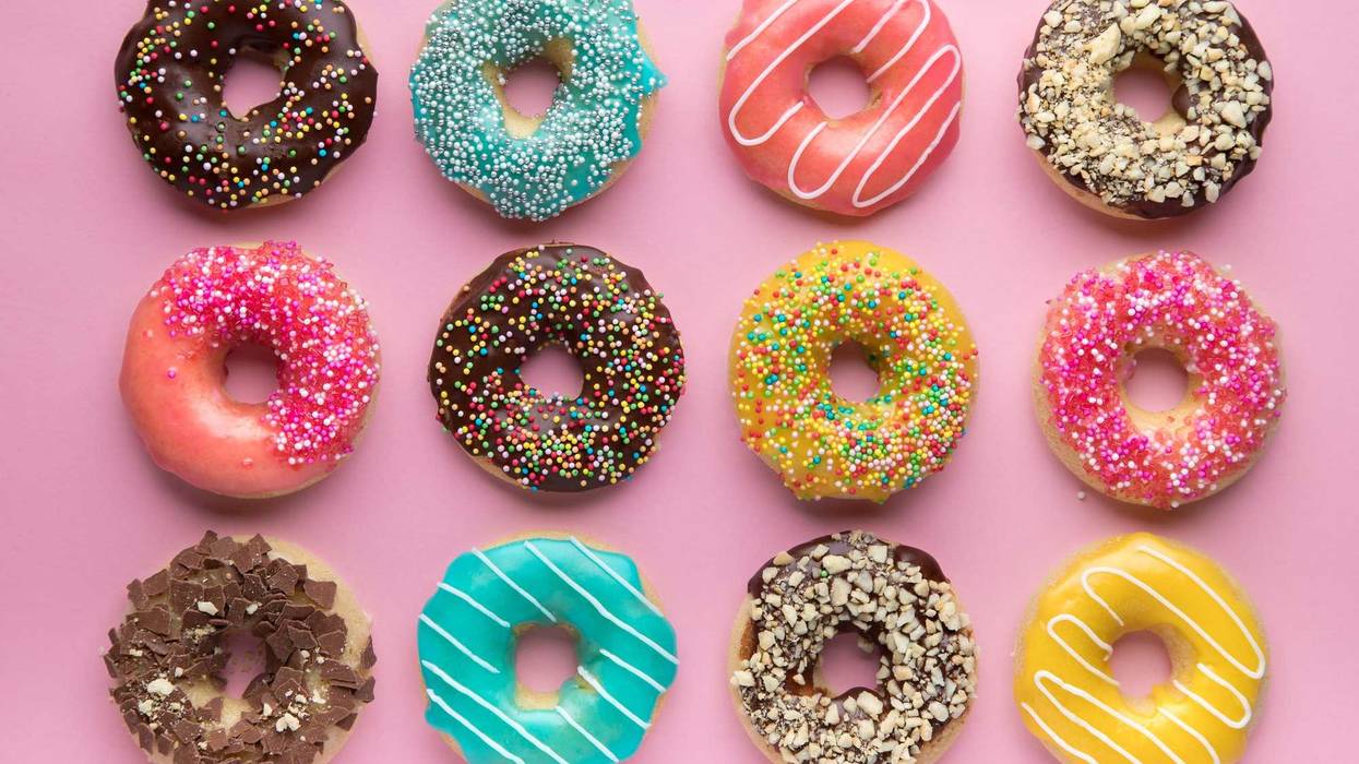 Donuts on pink background stock photo