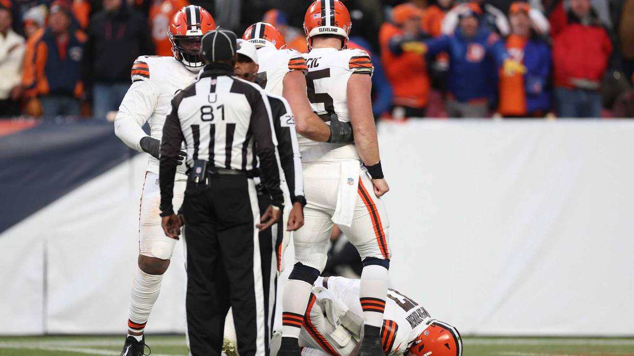 Dorian Thompson-Robinson #17 of the Cleveland Browns is injured on a play in the third quarter of the game against the Denver Broncos at Empower Field At Mile High on November 26, 2023 in Denver, Colorado.
