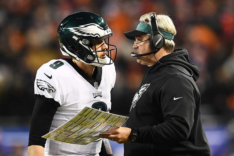 Doug Pederson and Nick Foles in 4th quarter of Double-Doink Game