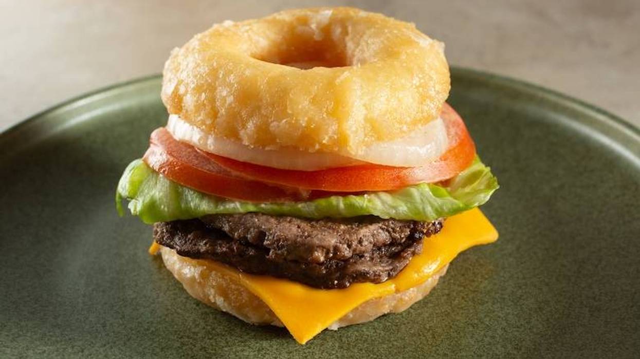 Doughnut cheeseburger on a plate