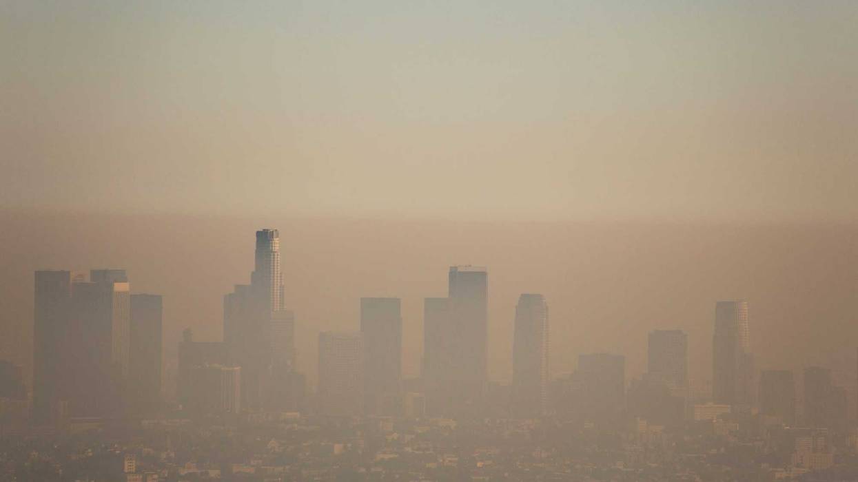 Downtown Los Angeles covered in a layer of smog.