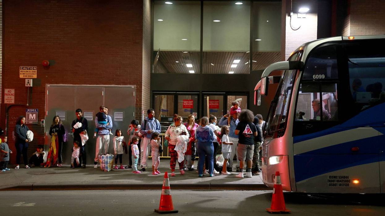 Dozens of migrants/immigrant families are seen arriving from Texas at the Port Authority Bus Terminal early Sept. 6, 2023.
