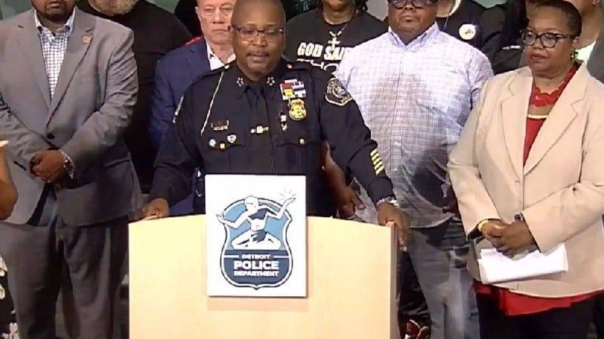 DPD Chief James White at press conference with Mayor Mike Duggan and community leaders