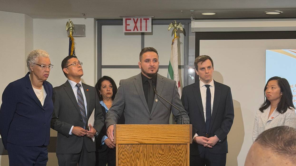 Dr. Jose Miguel Acosta-Cordova and others including Cook County Board President Toni Preckwinkle (left) speak to reporters on the UIC campus, September 8, 2026.