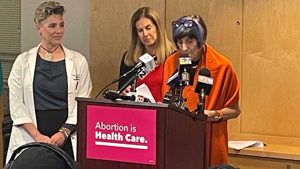 Dr. Nancy Stanwood, chief medical officer of Planned Parenthood of Southern New England, Lt. Gov. Susan Bysiewicz (D-CT) and Rep. Rosa DeLauro (D-CT3)