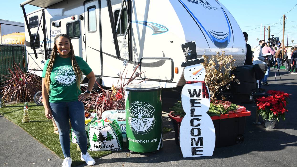 Dr. Va Lecia Adams Kellum attends the Jimmy Kimmel, Molly McNearney and St. Joseph Center decorate RV transitional housing units at Winter Wonderland event on December 12, 2021 in Los Angeles, California.